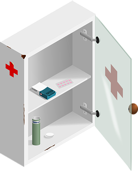 A White Cabinet With A Red Cross Inside