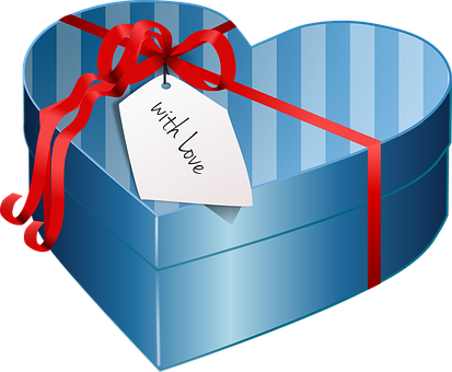 A Blue Heart Shaped Box With A Tag