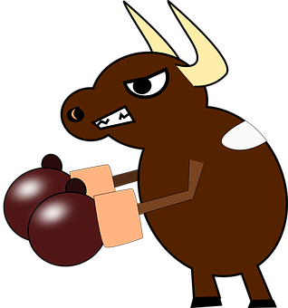 A Cartoon Bull With Horns And Gloves