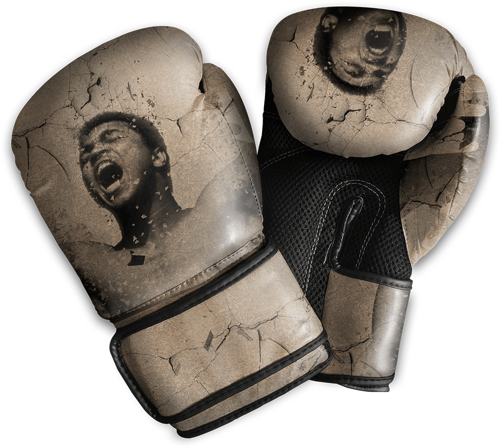 A Pair Of Boxing Gloves With A Face On Them