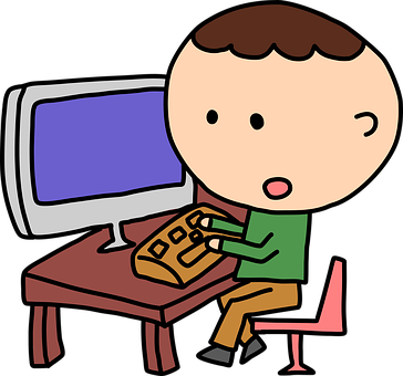 A Cartoon Of A Boy Sitting At A Desk With A Computer