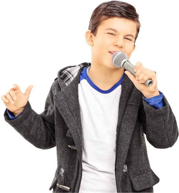 A Boy Singing Into A Microphone