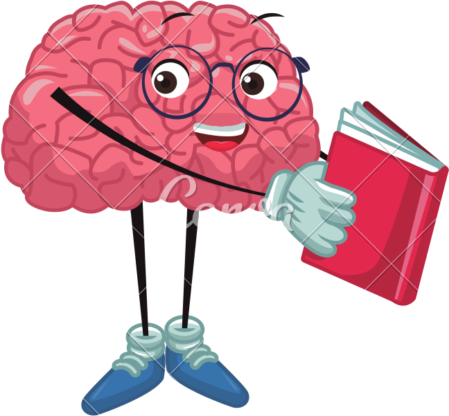 A Cartoon Of A Brain Holding A Book