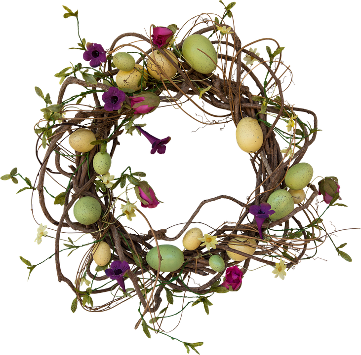 A Wreath Of Twigs With Eggs And Flowers