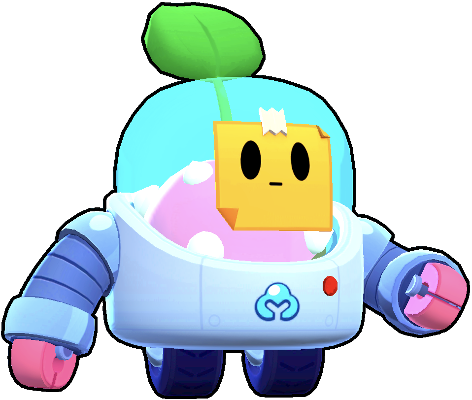 A Cartoon Character With A Green Leaf And A Pink Object With A Yellow Square Face