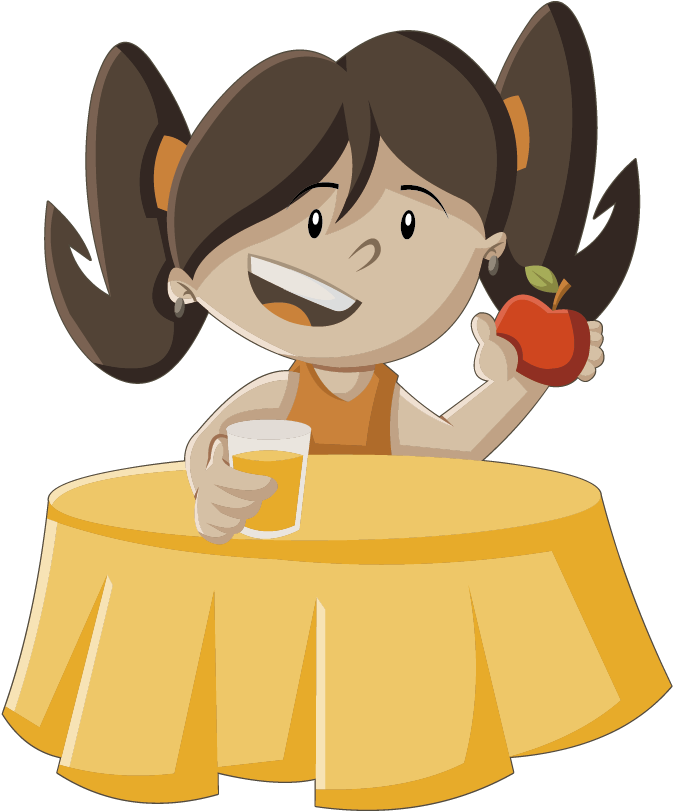 A Cartoon Of A Girl Holding An Apple And A Glass Of Juice