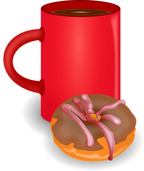 A Red Mug And A Donut