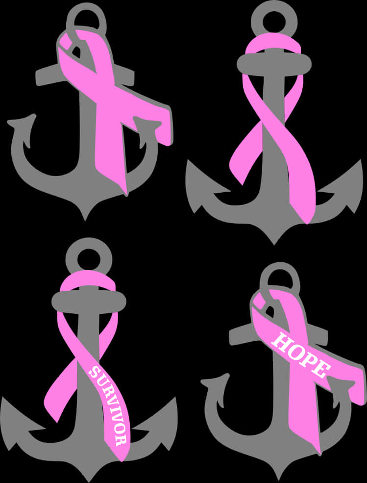 A Group Of Anchors With Pink Ribbons