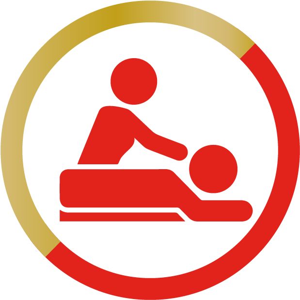 A Red And Gold Circle With A Person Getting Massage