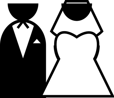 A Black And White Image Of A Dress And A Tuxedo