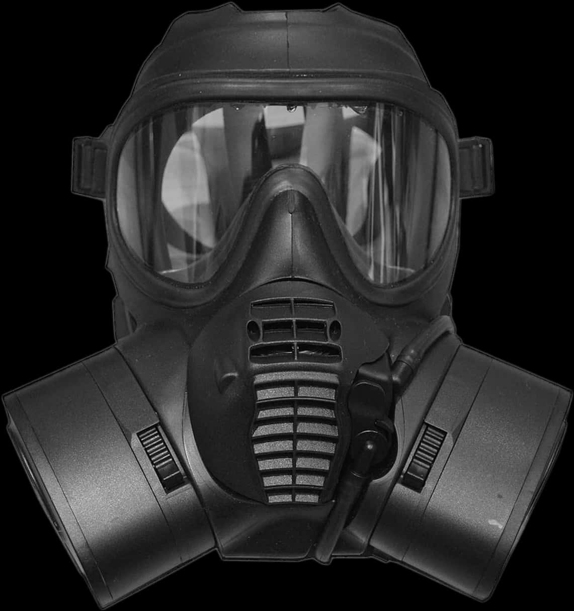 A Black Gas Mask With Goggles