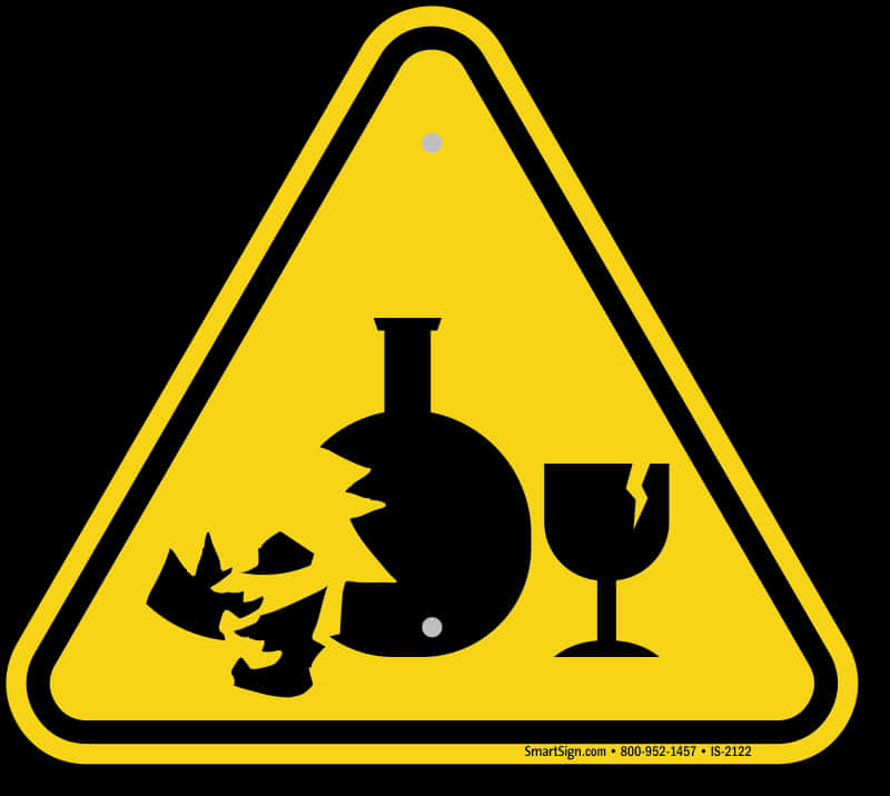 A Yellow Triangle Sign With A Broken Glass And A Beaker