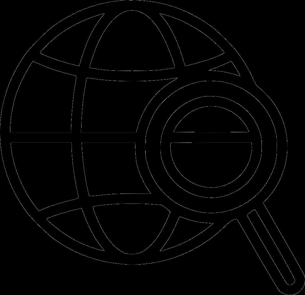 A Black And White Image Of A Globe With A Magnifying Glass
