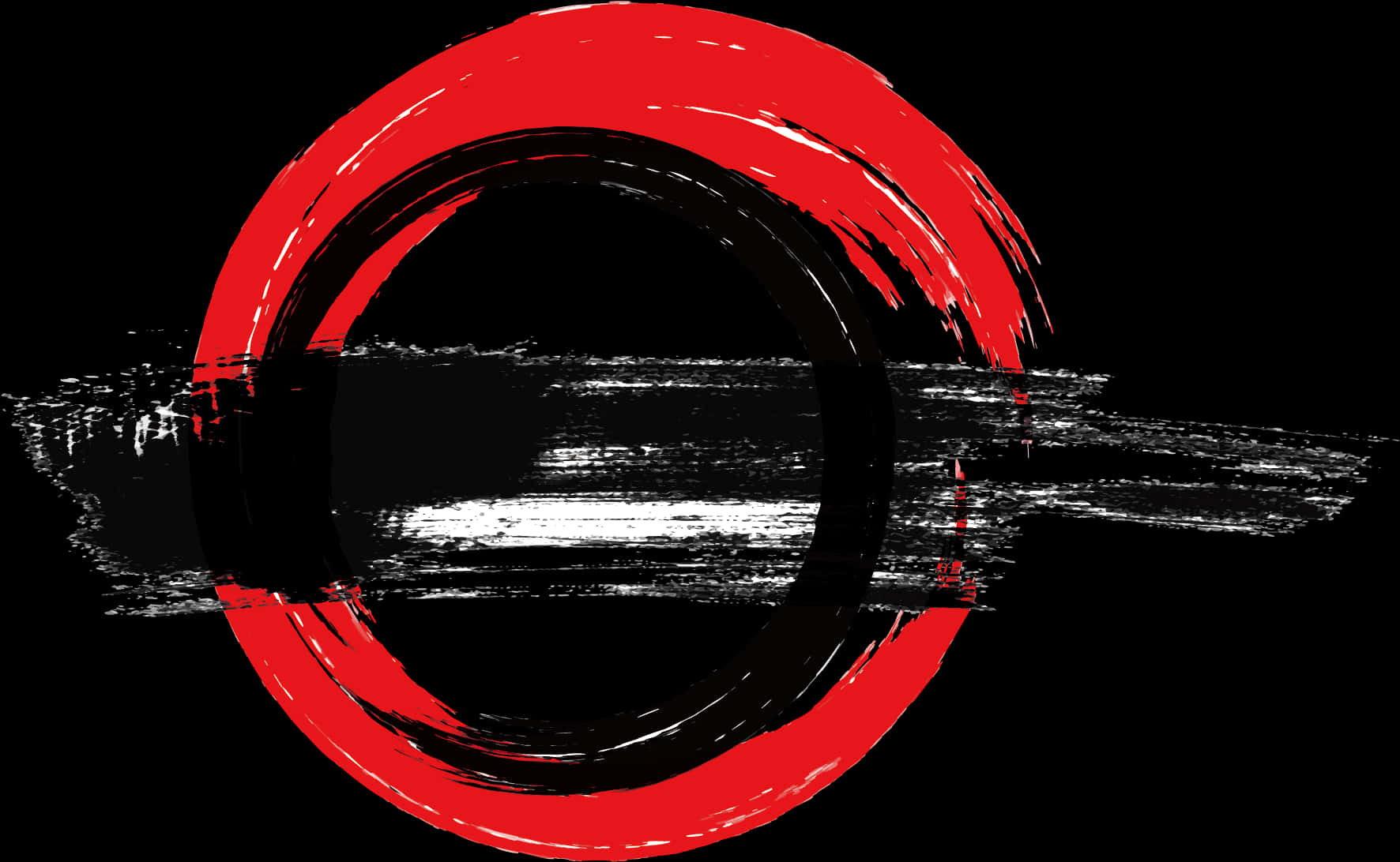 A Red Circle With Black And White Paint