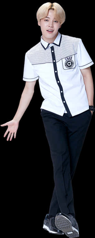 A Person In A White Shirt And Black Pants