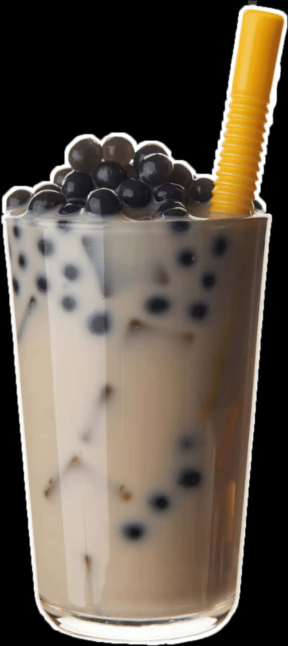 A Glass Of Bubble Tea With Black Balls And A Straw