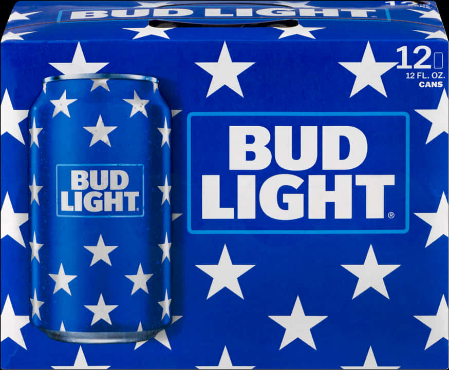 A Blue Box With White Stars And A Can Of Beer