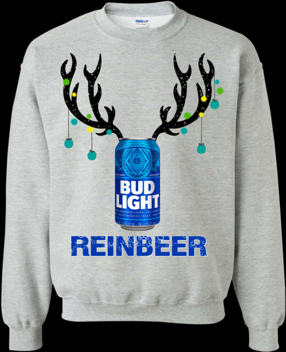 A Sweatshirt With A Can Of Beer And Antlers