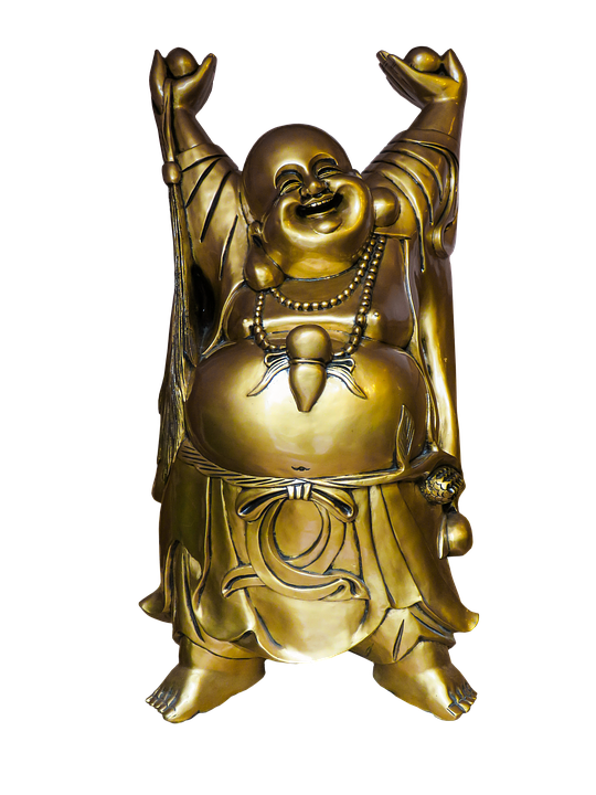 A Gold Statue Of A Smiling Buddha