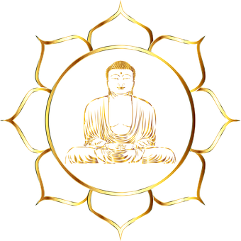 A Gold Buddha In A Circle With A Black Background