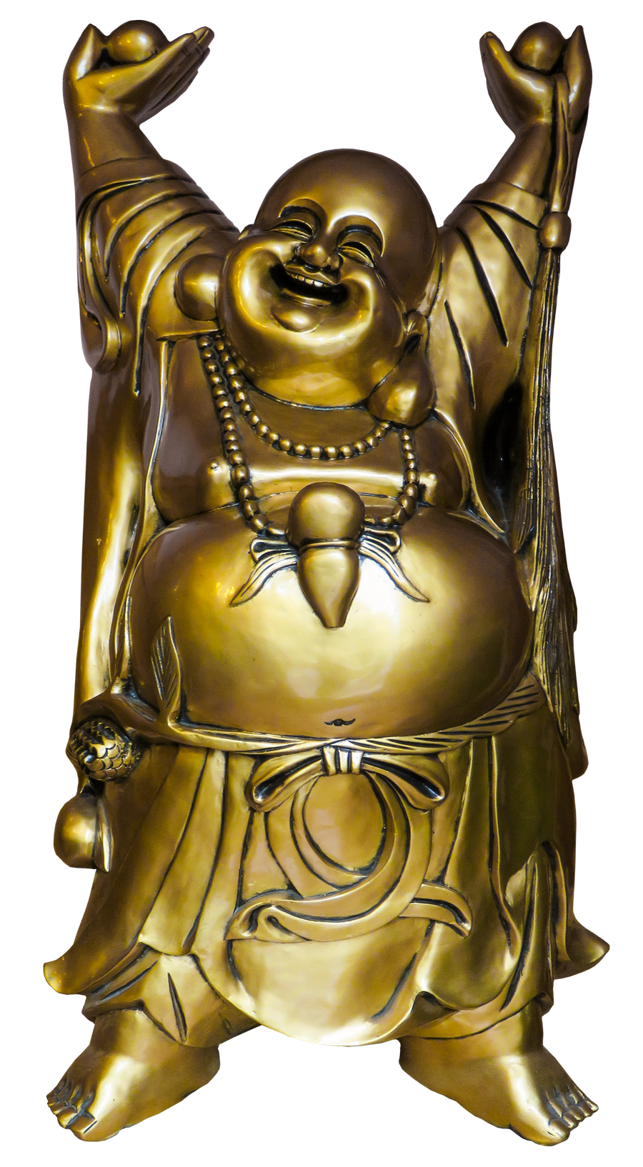 A Gold Statue Of A Smiling Buddha