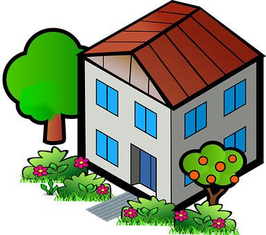 A House With Trees And Flowers