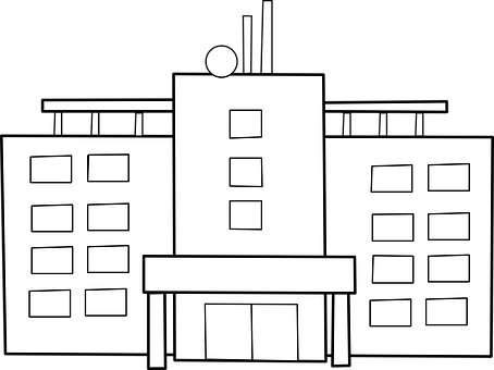 A Black And White Drawing Of A Building