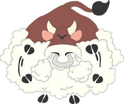 A Cartoon Of A Bull With White Fluffy Clouds