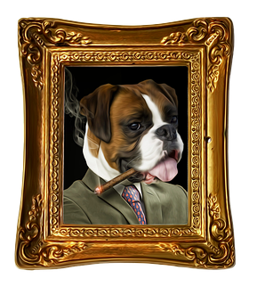 A Dog In A Suit And Tie With A Cigar In A Gold Frame