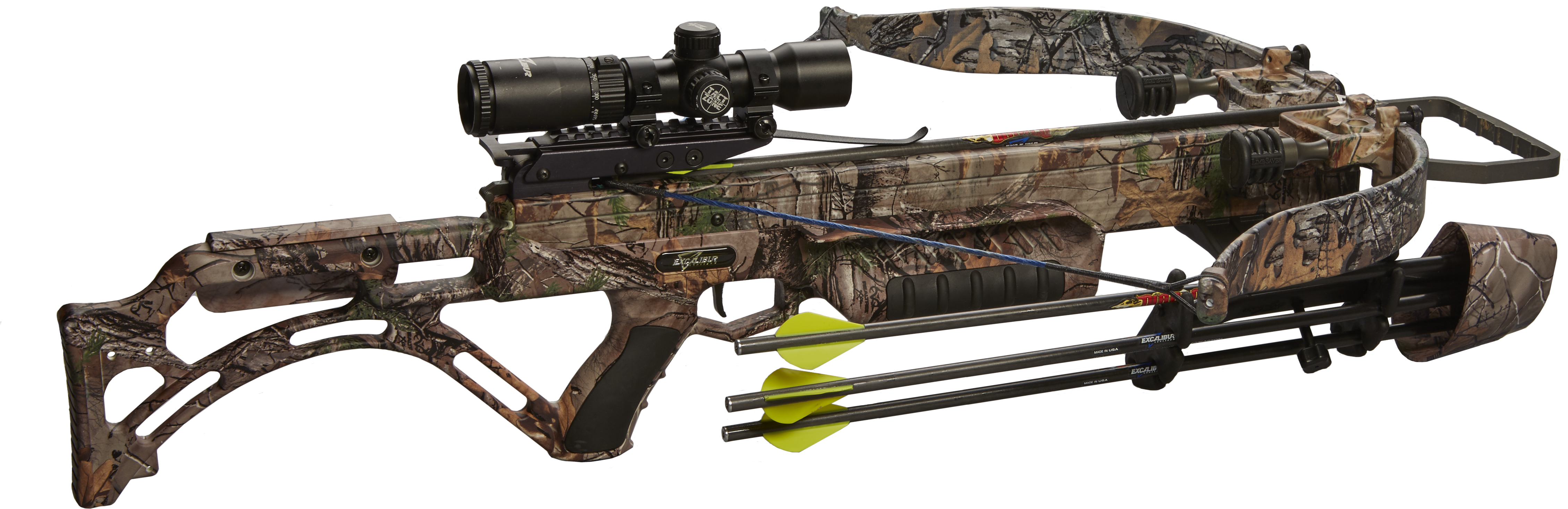 A Crossbow With A Scope And Arrows