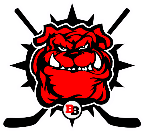 A Red Bulldog Face With Crossed Sticks And A Star
