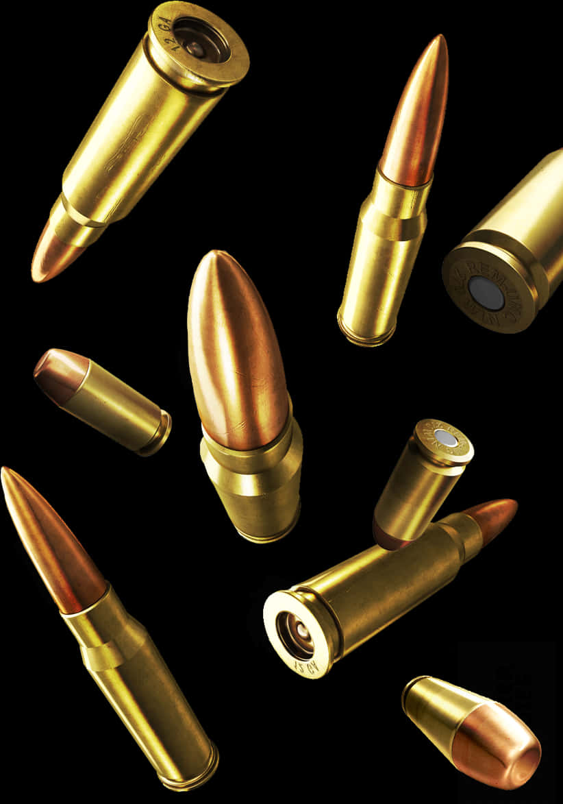 A Group Of Bullets On A Black Background