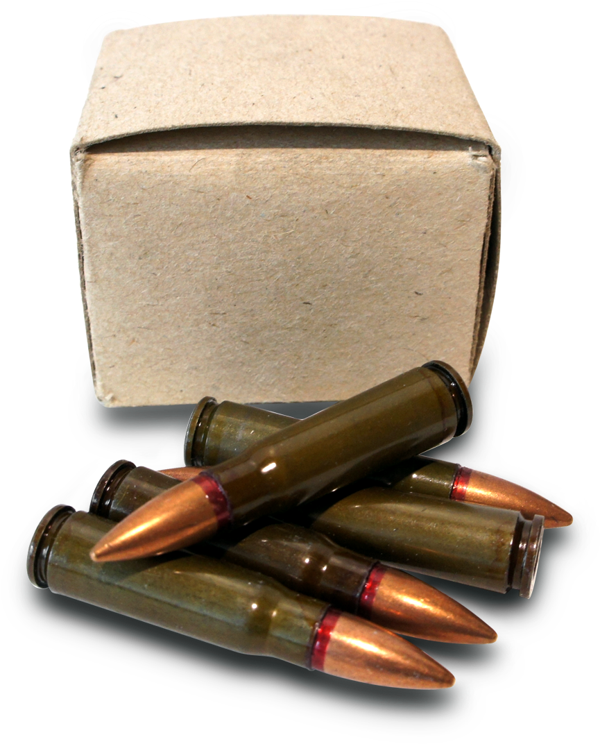 A Group Of Bullets Next To A Box
