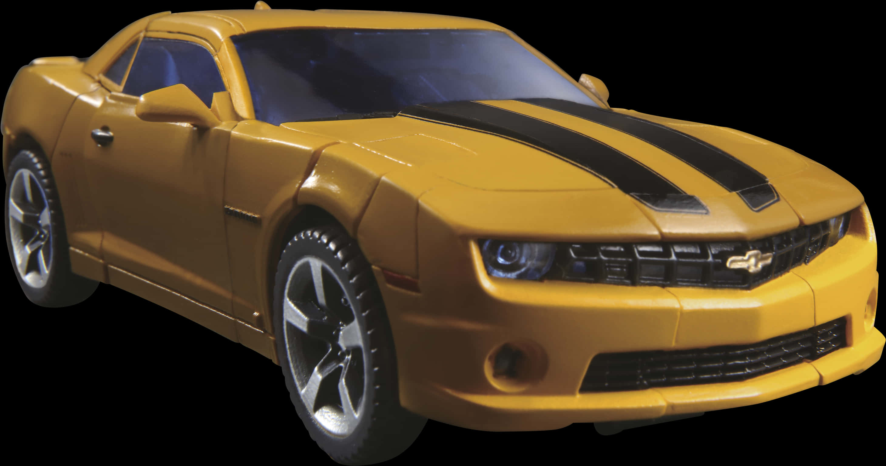 A Yellow Toy Car With Black Stripes