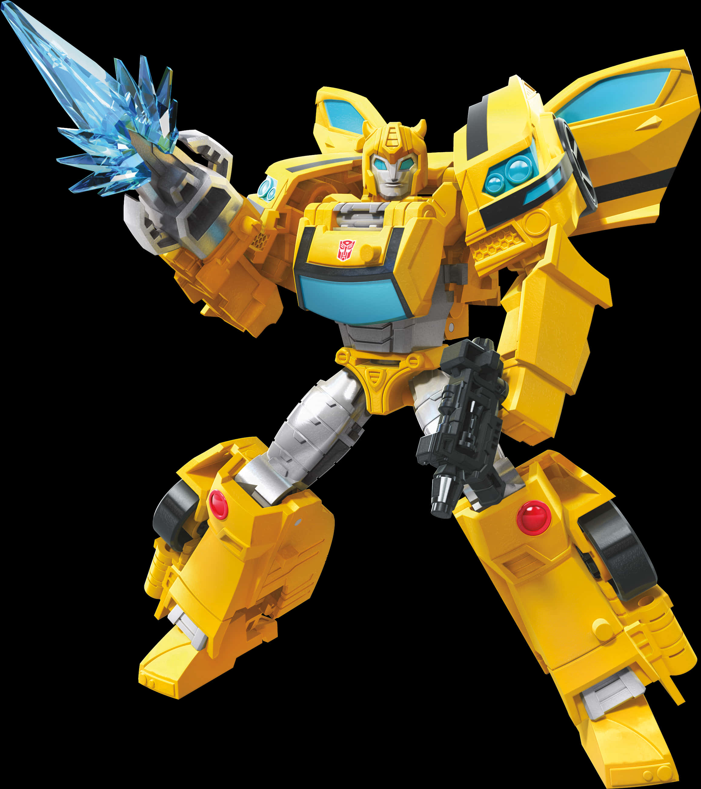 A Yellow Toy Robot With A Blue Object
