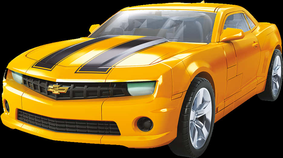 A Yellow Sports Car With Black Stripes