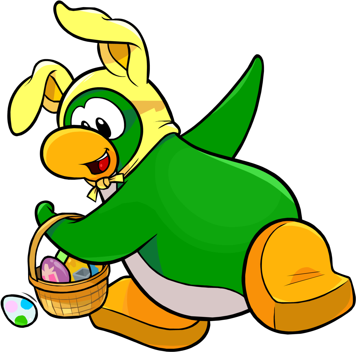 Cartoon Of A Penguin Holding A Basket Of Eggs