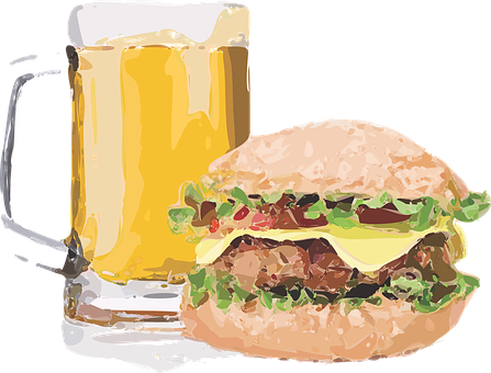 A Burger And A Glass Of Beer