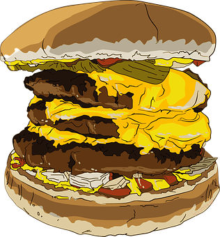 A Large Burger With Cheese And Meat