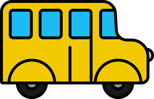 A Yellow School Bus With Blue Windows
