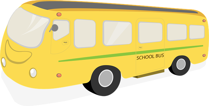 A Yellow School Bus With Green Stripes