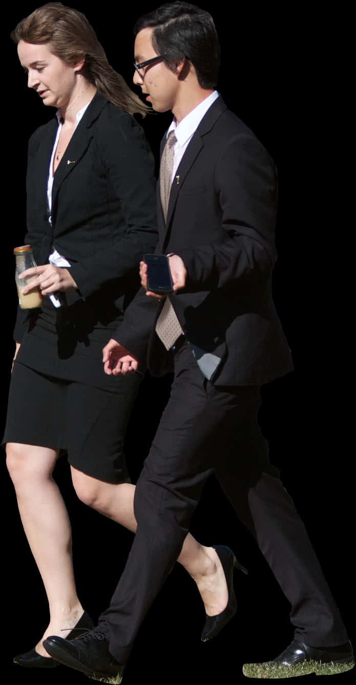 A Man And Woman In Suits Walking