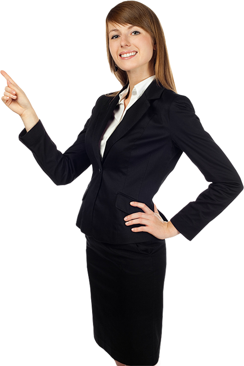 A Woman In A Black Suit Pointing