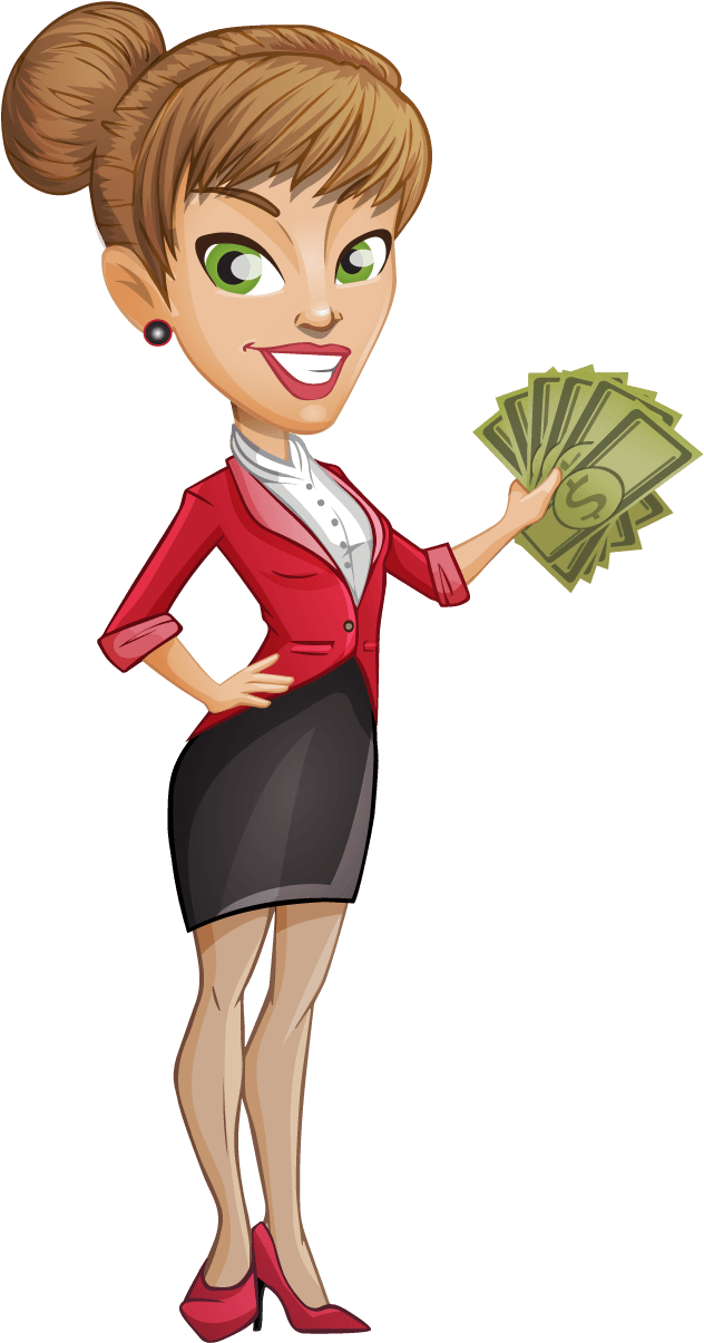 A Cartoon Of A Woman Holding Money