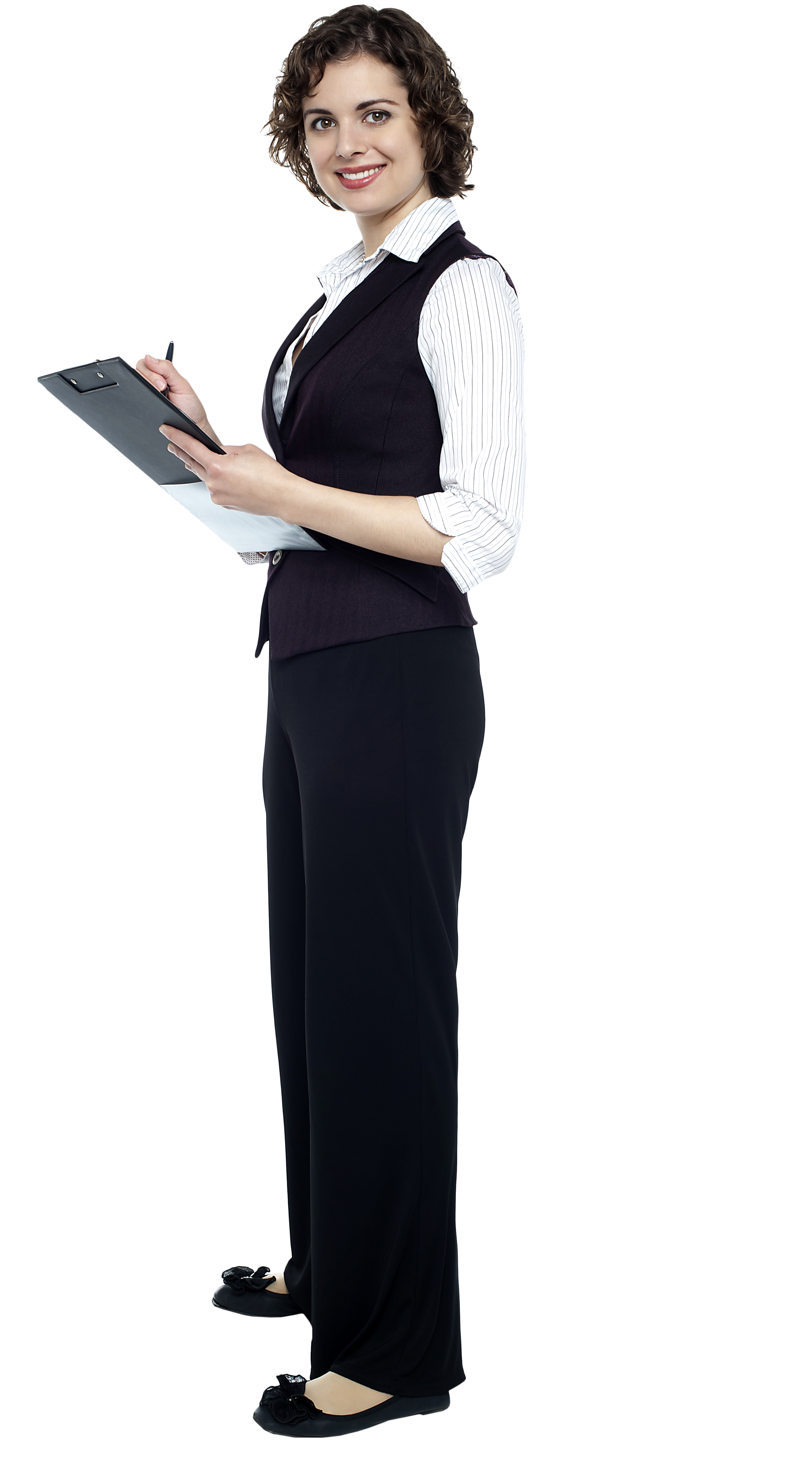 Business Woman Standing Png - Person With Clipboard Png, Transparent Png
