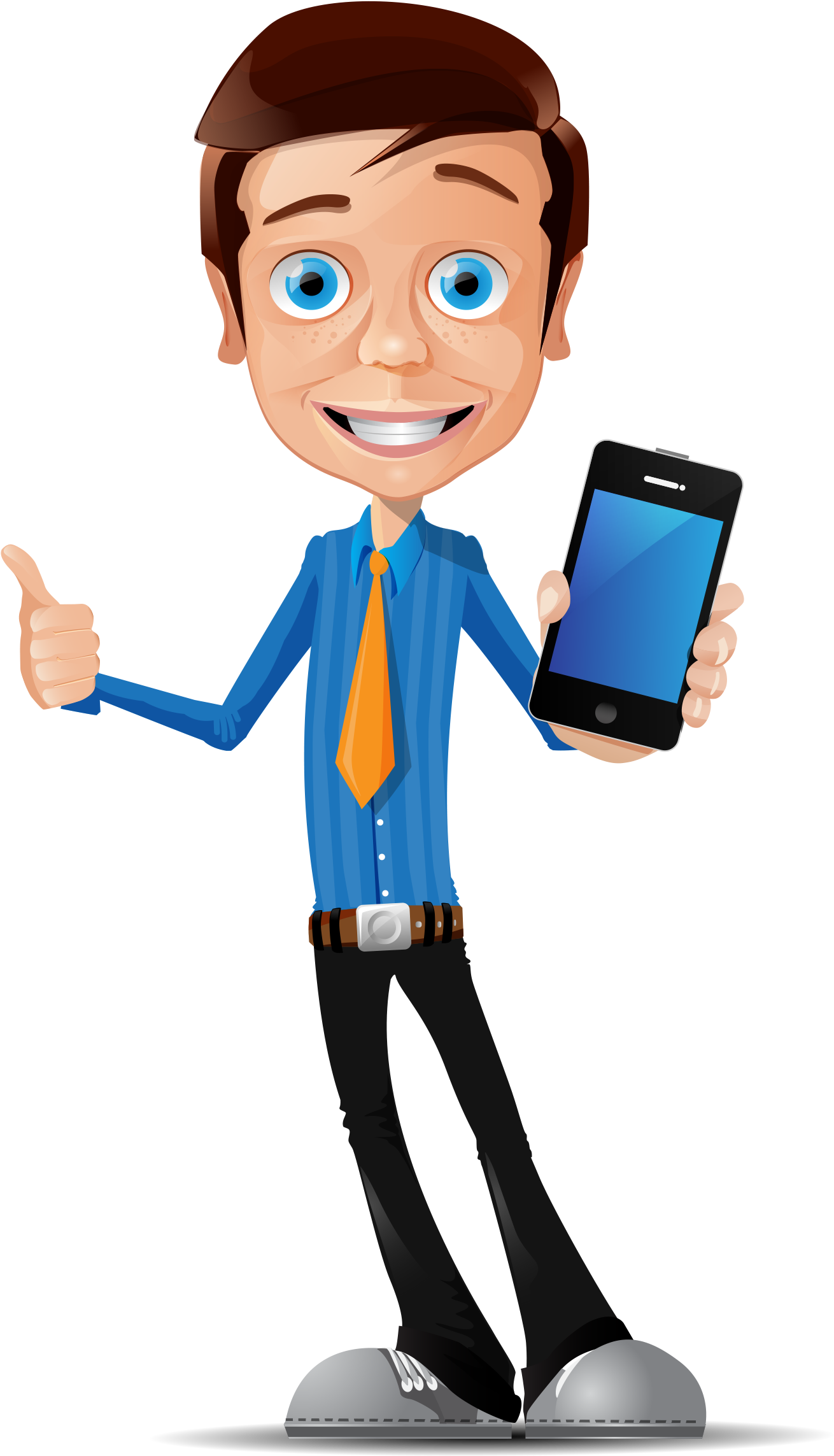 A Cartoon Of A Man Holding A Cell Phone