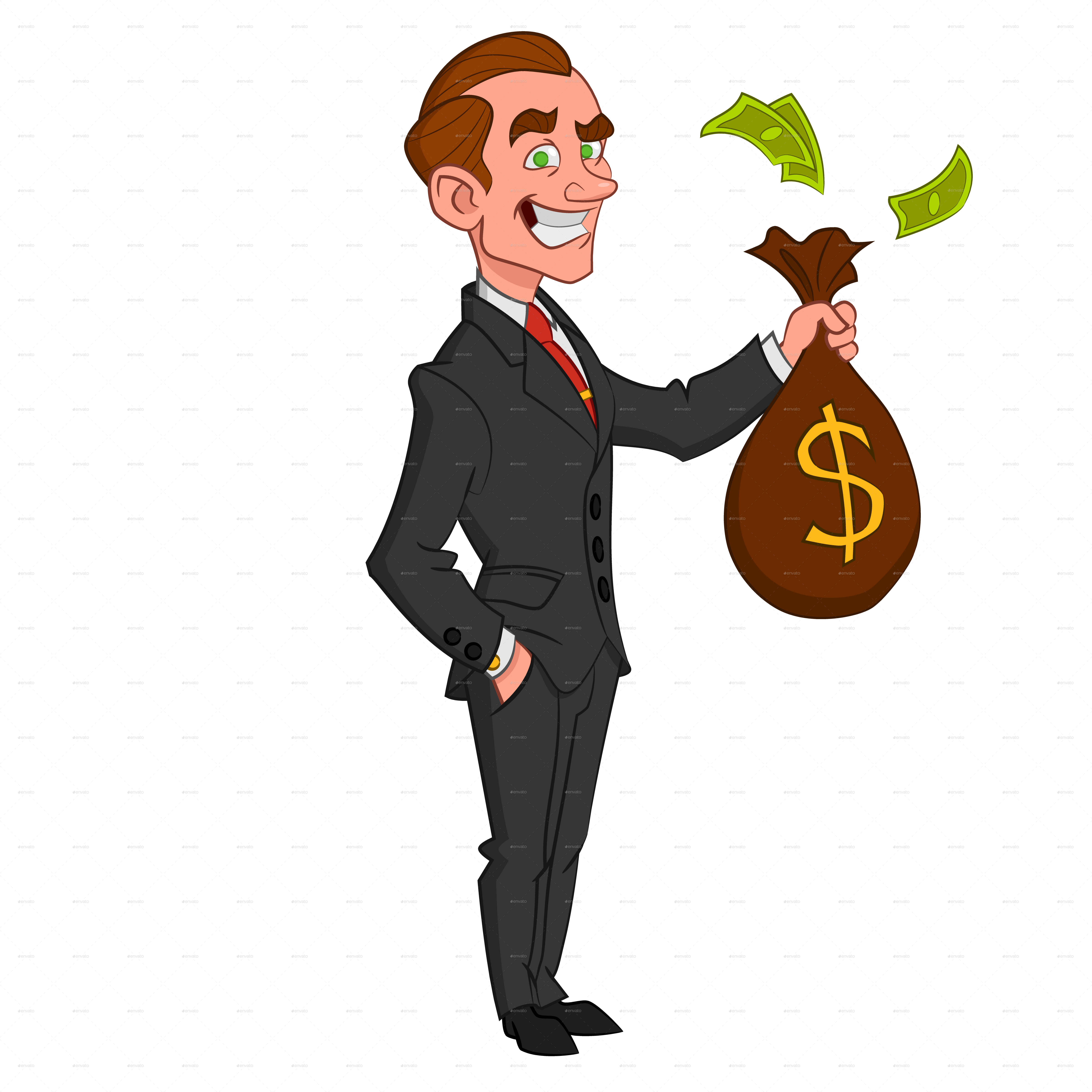 Cartoon A Cartoon Of A Man Holding A Bag Of Money