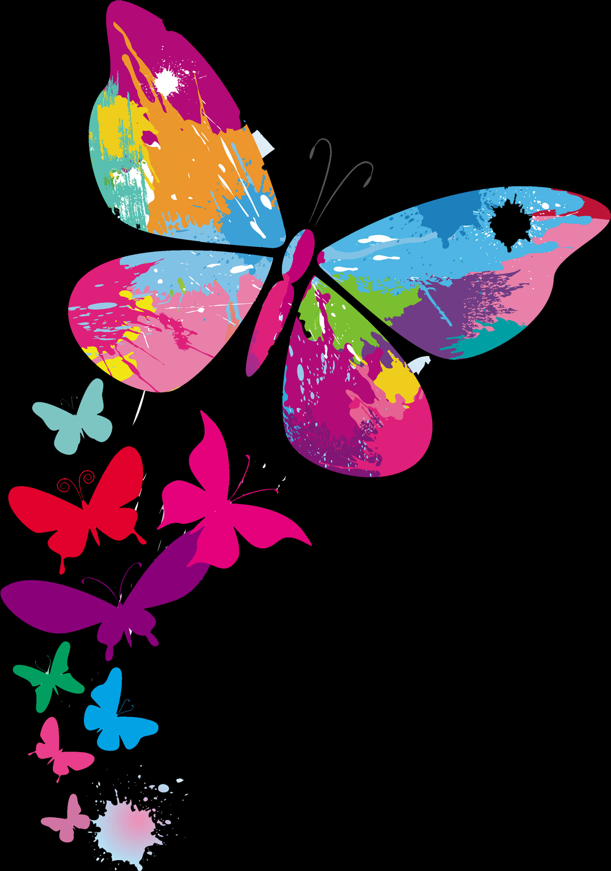 A Colorful Butterflies On A Black Background