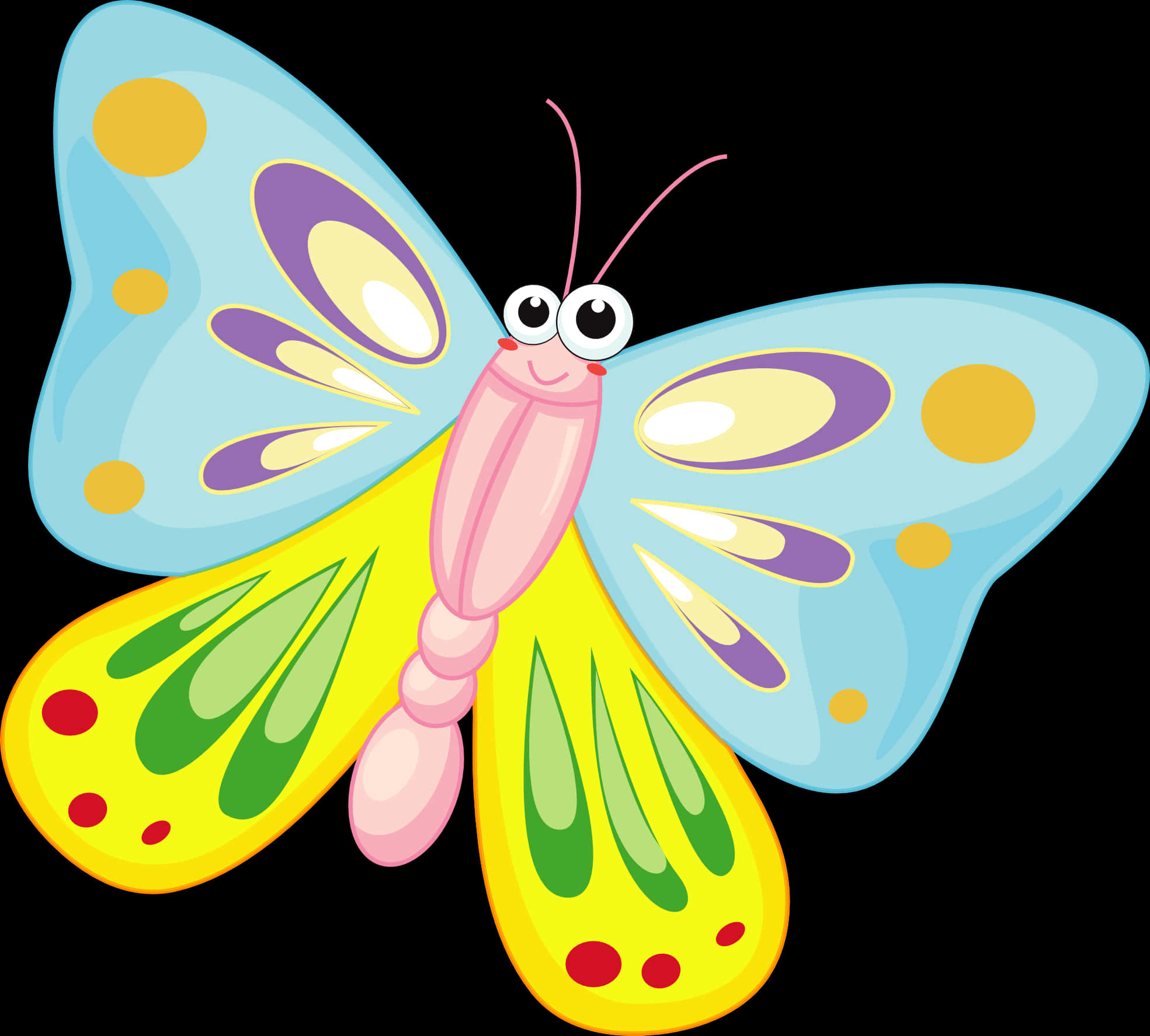 A Cartoon Butterfly With Colorful Wings