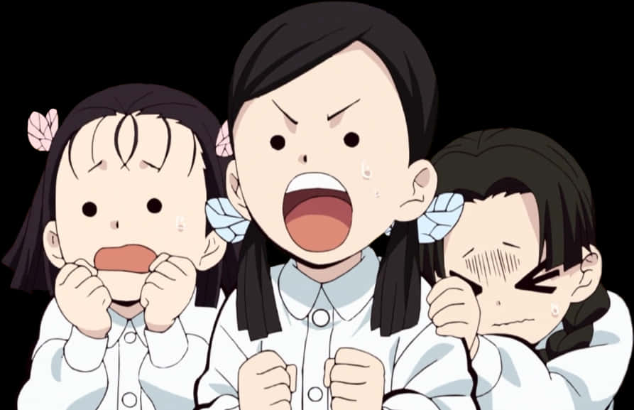 A Group Of Cartoon Girls With Their Mouths Open